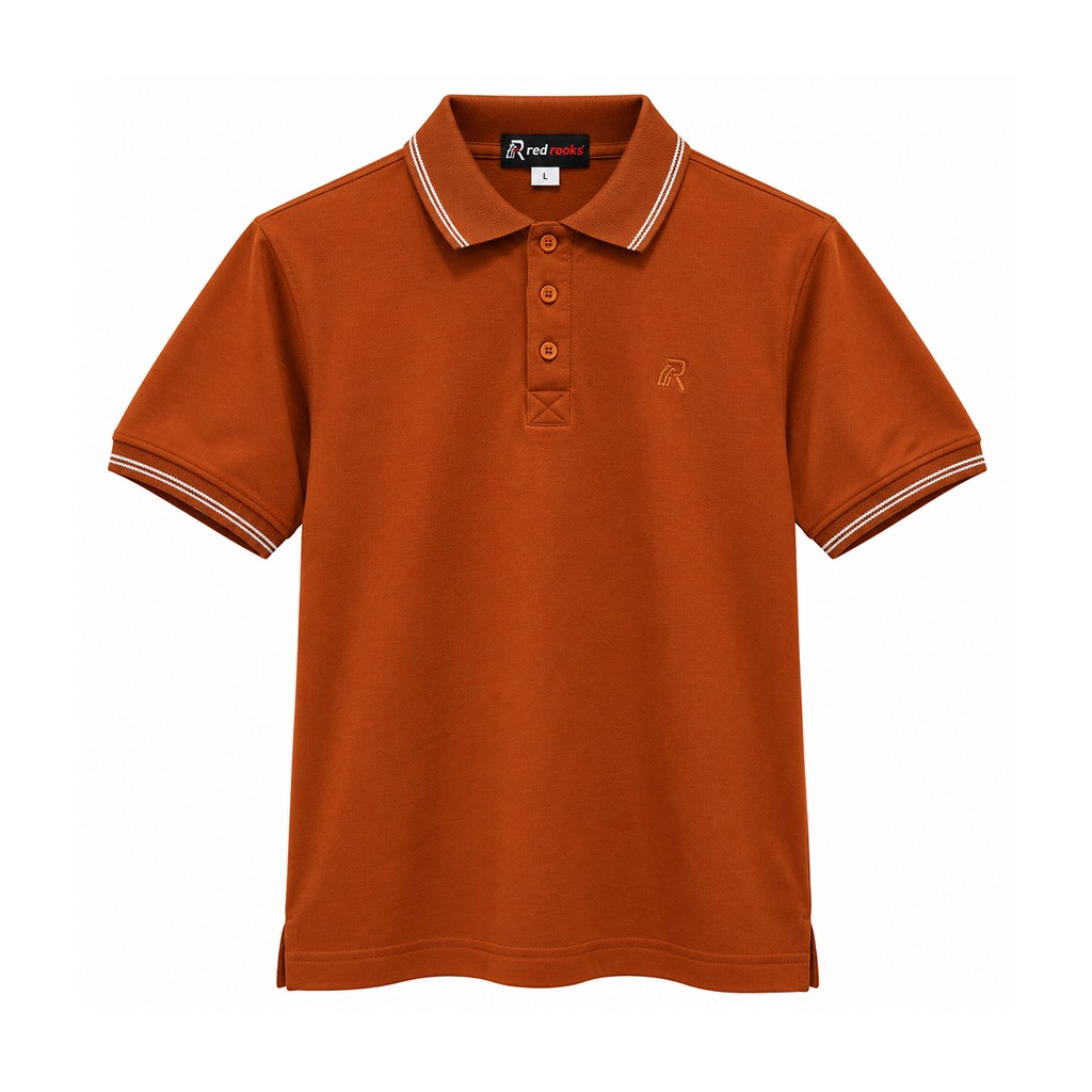 Baju Polo Oren Gelap Lelaki | Kapas Premium